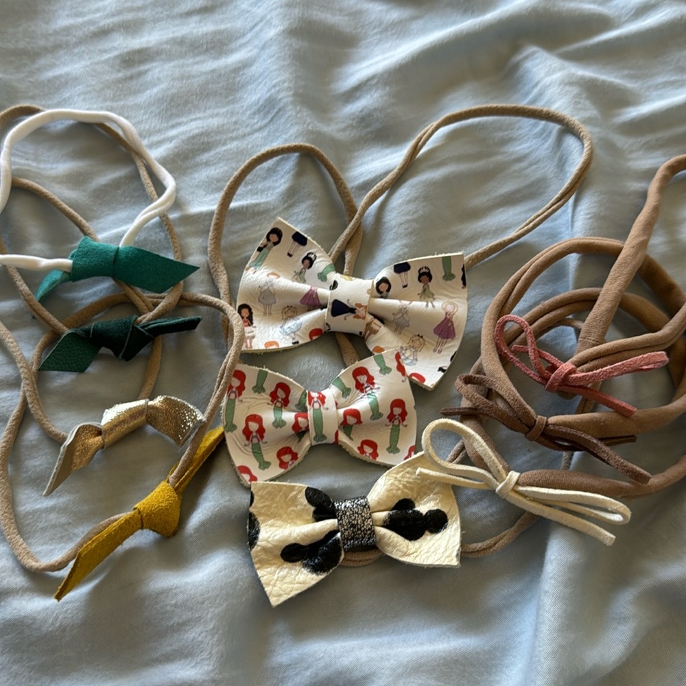 Set of 10 Leather Infant Stretchy Headband Bows